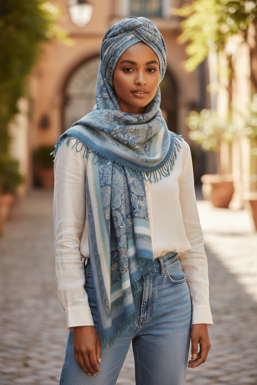 Frayed Jacquard Scarf